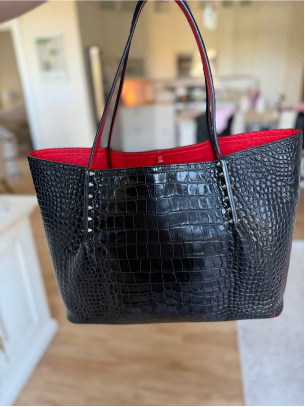 CHRISTIAN LOUBOUTIN CABAROCK EMBOSSED LARGE TOTE BAG Authentic - Picture 2 of 14